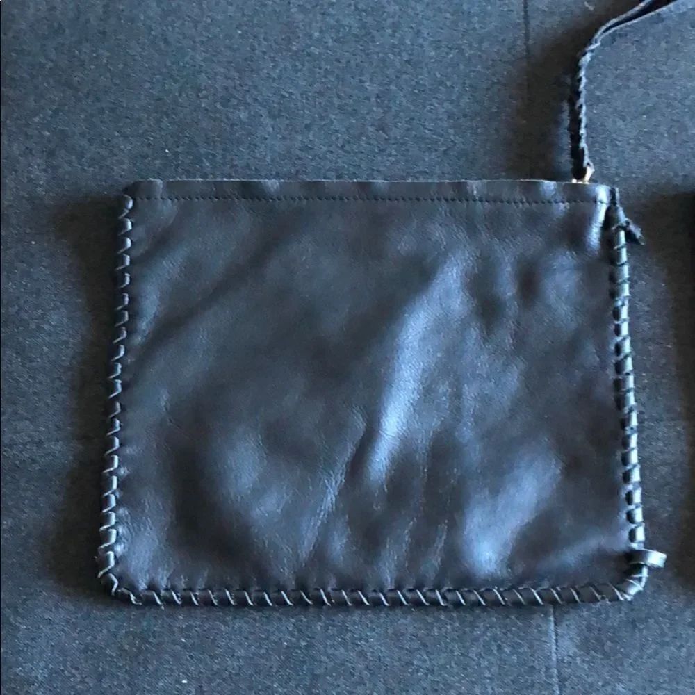 NEW Black Leather - Boutique Bought -  Large Pouch